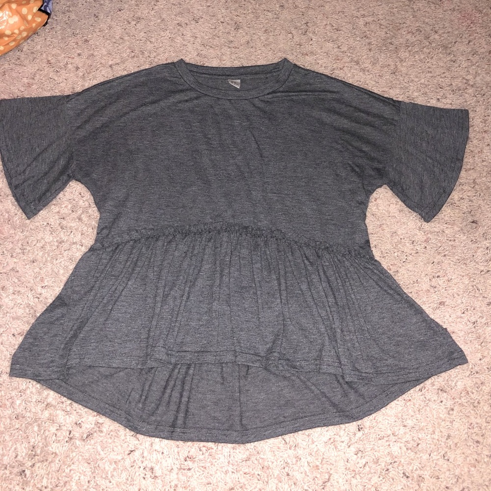 Amazon essentials loose fitting dark grey dressy or casual shirt.
